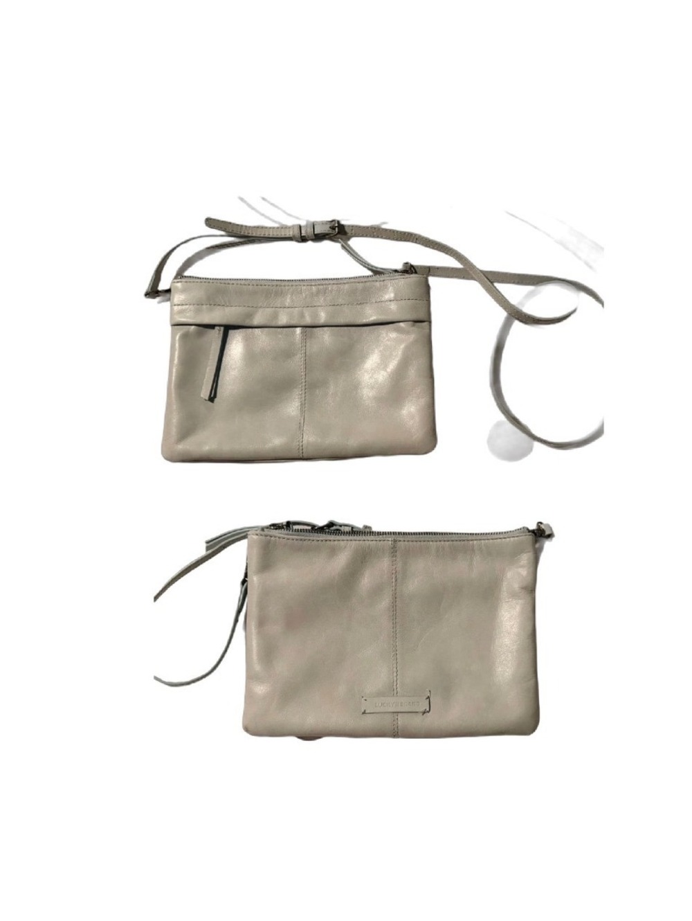 Lucky Brand Tess Blue Gray Genuine Leather Flat Slim Zip Top Crossbody Bag Purse